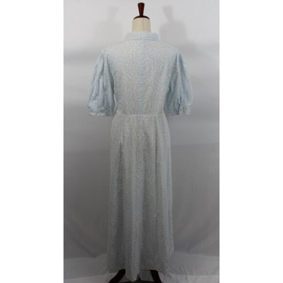 INDIA AMORY Julia SZ L Large Blue Short Sleeve Shirt Dress Blue Wisteria Floral - Picture 4 of 9